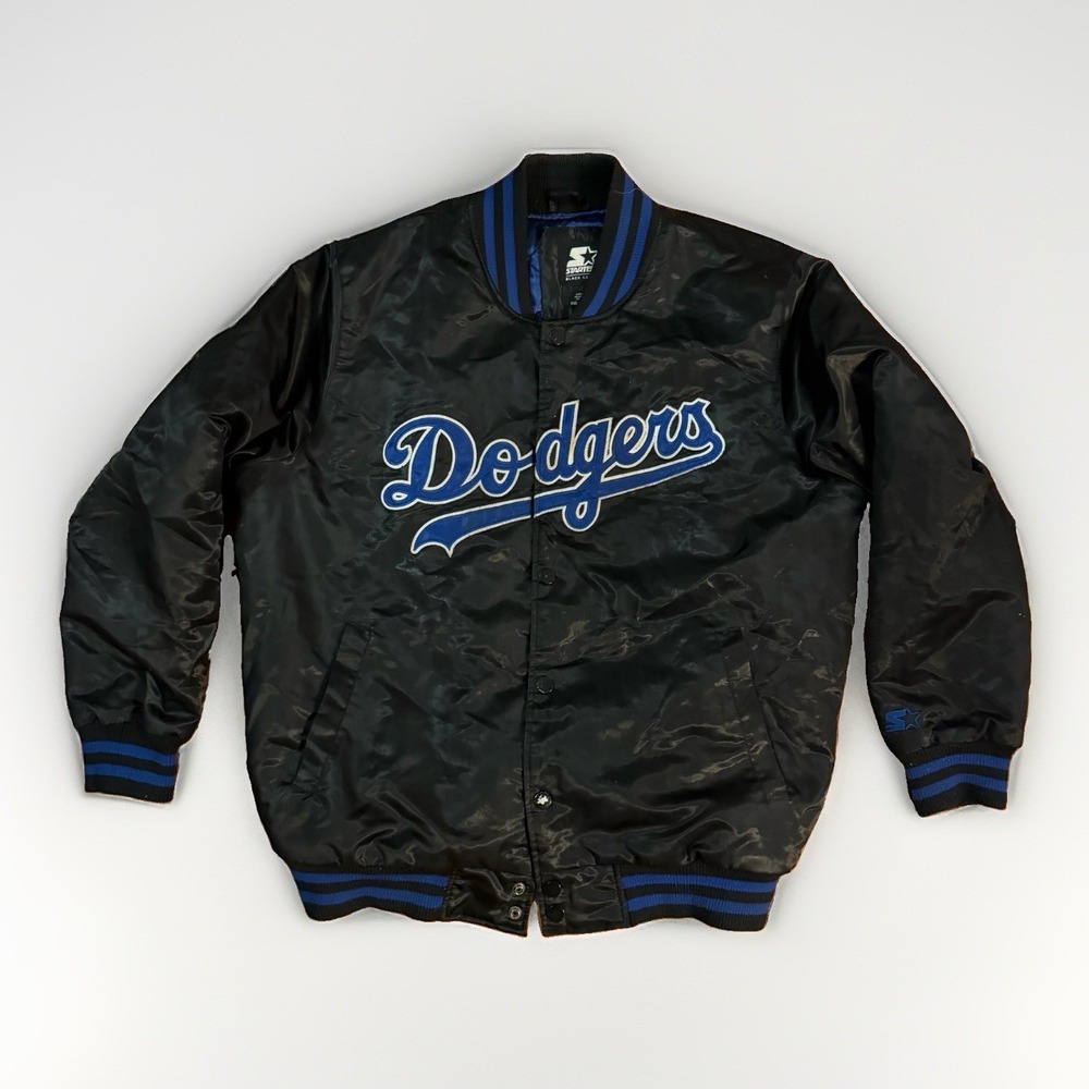 Los Angeles Dodgers Starter 2XL Black Bomber Satin Jacket Mens
